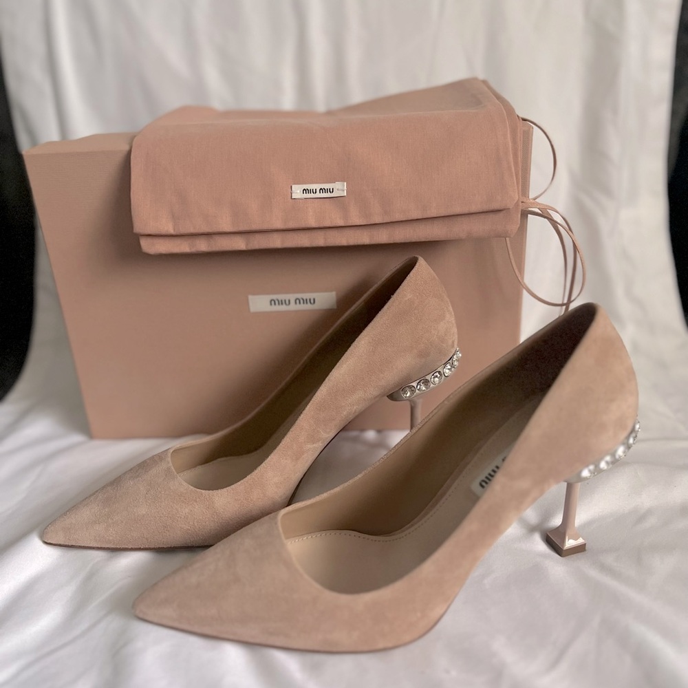 Miu Miu Nude Blush Velvet with Crystal Heel, 38